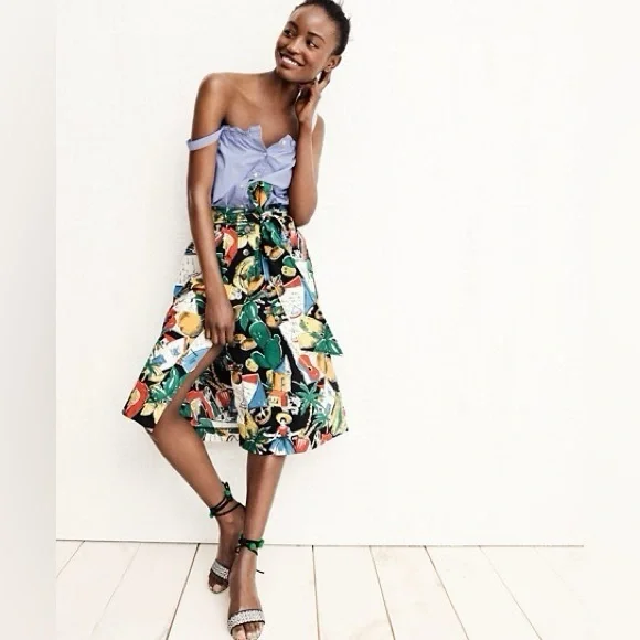 J Crew Postcard Print Midi Skirt - Picture 3 of 4